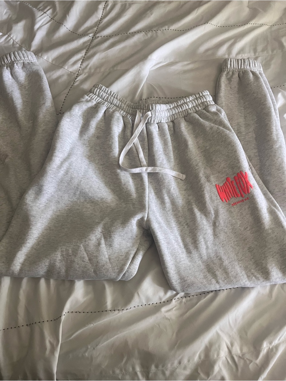 White Fox XS Light Gray Sweatpants with Pink Logo